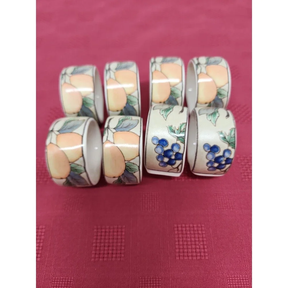 Mikasa Garden Harvest Napkin Rings Set Of 8 Stoneware~ Pears And Grapes EUC